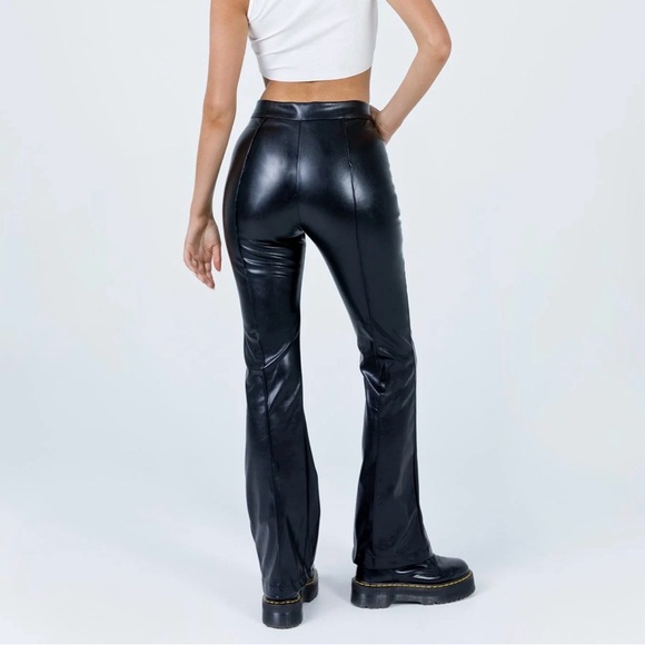 Princess Polly Braden Faux Leather High Waisted Black Flare Pants Size 6 - Picture 2 of 8
